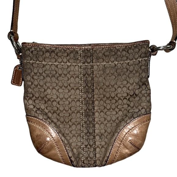 COACH Tan & Brown Signature Mini C Logo Crossbody Shoulder Bag Baguette - Picture 10 of 10